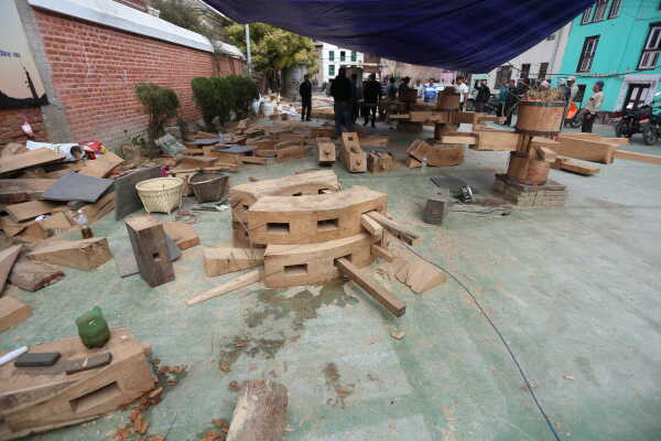 Daily Life in Nepal Reconstruction of Rato Machhindranath Chariot Wheel Underway