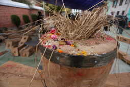 Daily Life in Nepal Reconstruction of Rato Machhindranath Chariot Wheel Underway