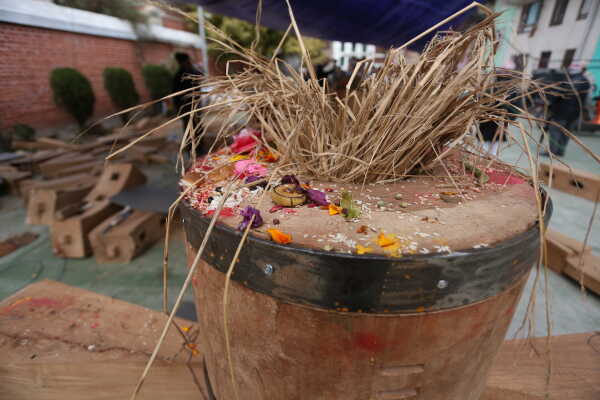 Daily Life in Nepal Reconstruction of Rato Machhindranath Chariot Wheel Underway