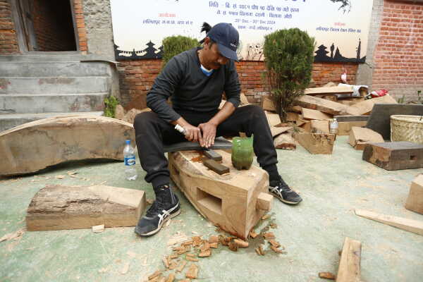 Daily Life in Nepal Reconstruction of Rato Machhindranath Chariot Wheel Underway