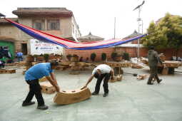 Daily Life in Nepal Reconstruction of Rato Machhindranath Chariot Wheel Underway