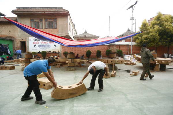 Daily Life in Nepal Reconstruction of Rato Machhindranath Chariot Wheel Underway