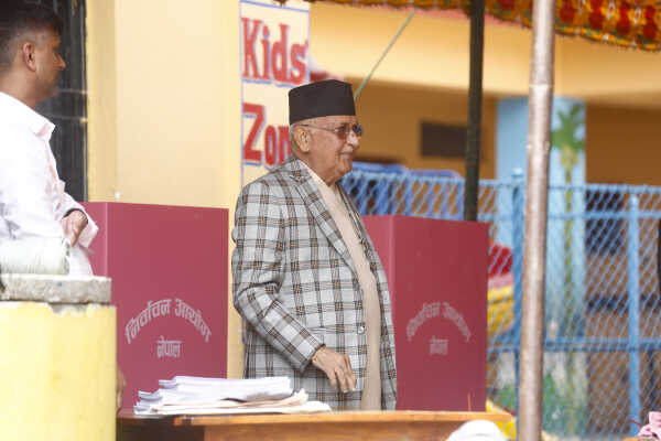 CPN-UML Chairman KP Sharma Oli Casts Vote in House of Representatives Election 2082