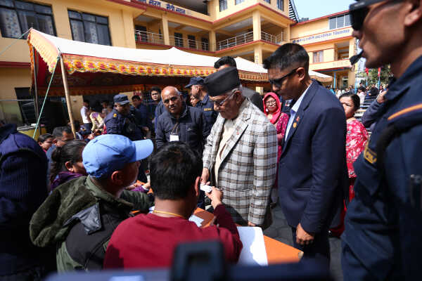 CPN-UML Chairman KP Sharma Oli Casts Vote in House of Representatives Election 2082
