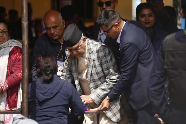 CPN-UML Chairman KP Sharma Oli Casts Vote in House of Representatives Election 2082