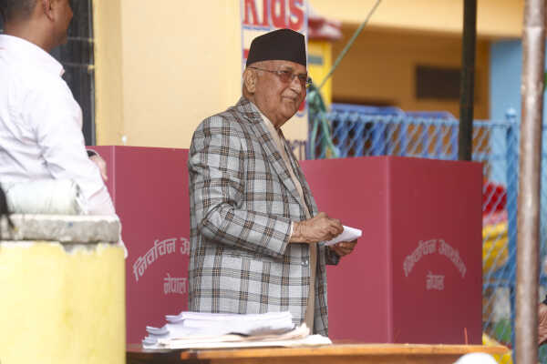 CPN-UML Chairman KP Sharma Oli Casts Vote in House of Representatives Election 2082