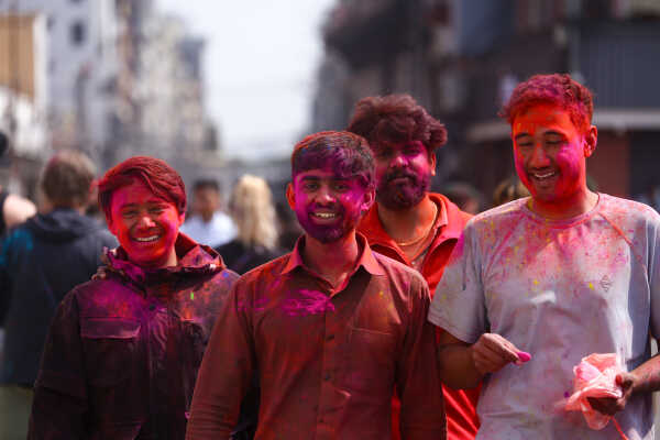 Foreign Tourists Join Holi Celebrations at Basantapur Durbar Square