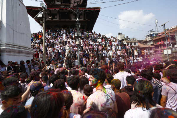 Foreign Tourists Join Holi Celebrations at Basantapur Durbar Square
