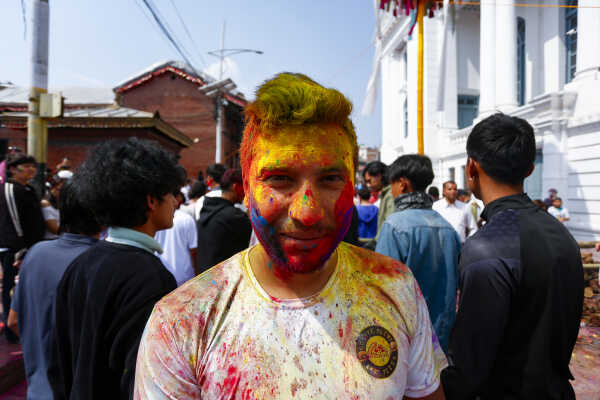 Foreign Tourists Join Holi Celebrations at Basantapur Durbar Square