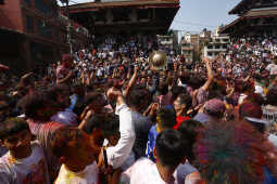 Foreign Tourists Join Holi Celebrations at Basantapur Durbar Square