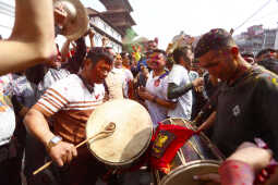 Foreign Tourists Join Holi Celebrations at Basantapur Durbar Square