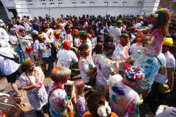 Foreign Tourists Join Holi Celebrations at Basantapur Durbar Square