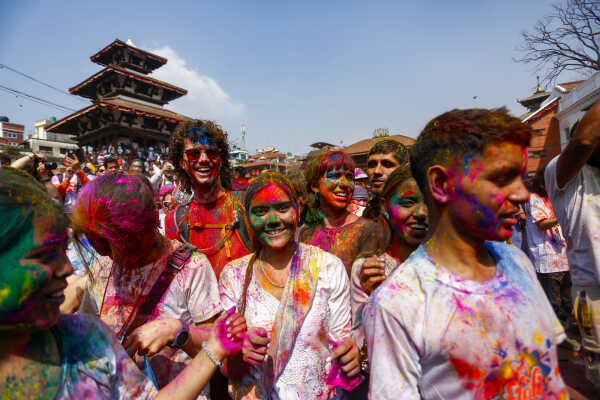 Foreign Tourists Join Holi Celebrations at Basantapur Durbar Square