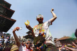 Foreign Tourists Join Holi Celebrations at Basantapur Durbar Square