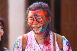 Foreign Tourists Join Holi Celebrations at Basantapur Durbar Square