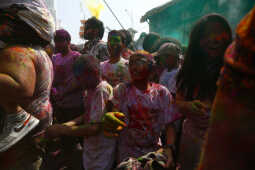 Foreign Tourists Join Holi Celebrations at Basantapur Durbar Square