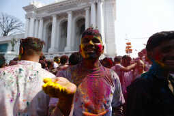 Foreign Tourists Join Holi Celebrations at Basantapur Durbar Square