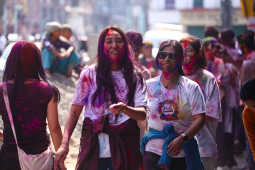 Foreign Tourists Join Holi Celebrations at Basantapur Durbar Square