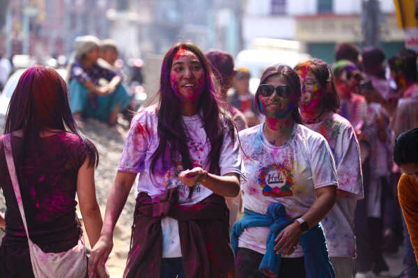 Foreign Tourists Join Holi Celebrations at Basantapur Durbar Square