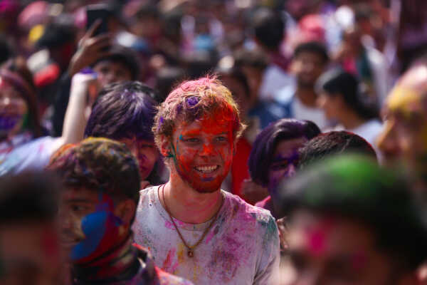 Foreign Tourists Join Holi Celebrations at Basantapur Durbar Square