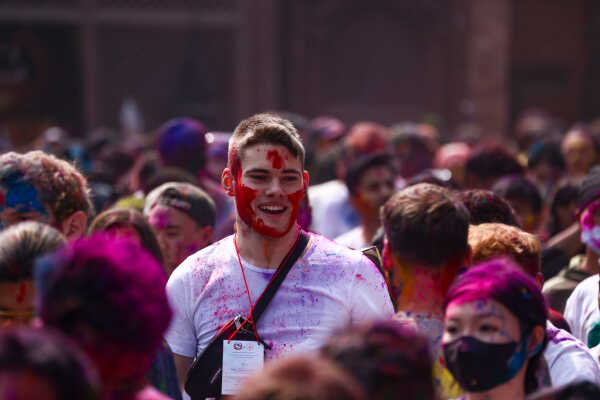 Foreign Tourists Join Holi Celebrations at Basantapur Durbar Square