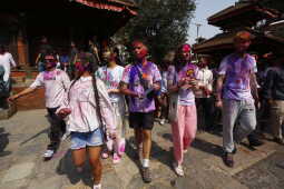 Foreign Tourists Join Holi Celebrations at Basantapur Durbar SquareForeign Tourists Join Holi Celebrations at Basantapur Durbar Square