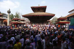 Foreign Tourists Join Holi Celebrations at Basantapur Durbar Square