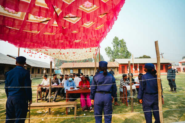 Voters Queue at Polling Station in Dhanusha During Nepal’s Election Day