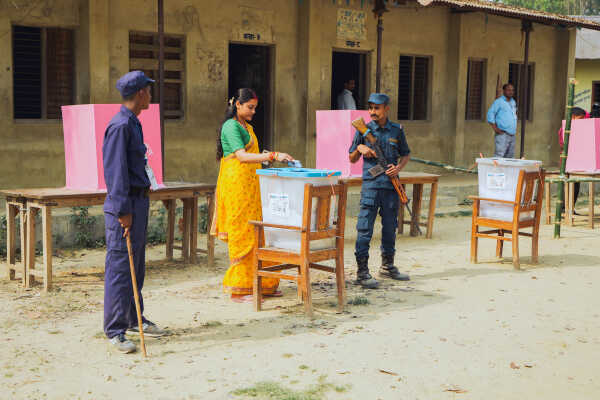 Voters Queue at Polling Station in Dhanusha During Nepal’s Election Day
