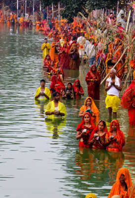 Performing Chhath Puja